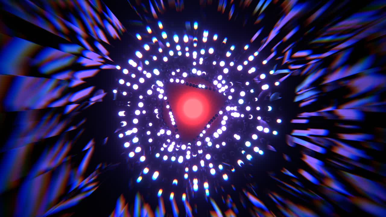 el triángulo infinito abstracto de viloet en el túnel cambia agresivamente a rojo