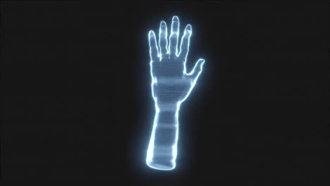 animation of holographic hand on black background