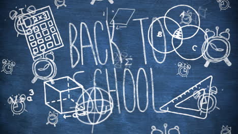 mathematical symbols and equations floating against back to school text and school concept icons