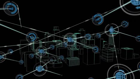 animation of network connections with globe and statistics icons