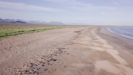 Aerial-Footage-of-Rare-Golden-Sand-Beach-During-Sunny-Summer-In-Snaefellsness-Peninsula,-Iceland