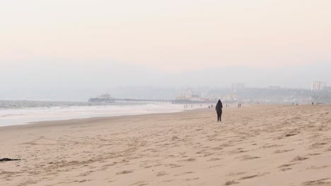 woman walking on the sand at santa monica beach california
