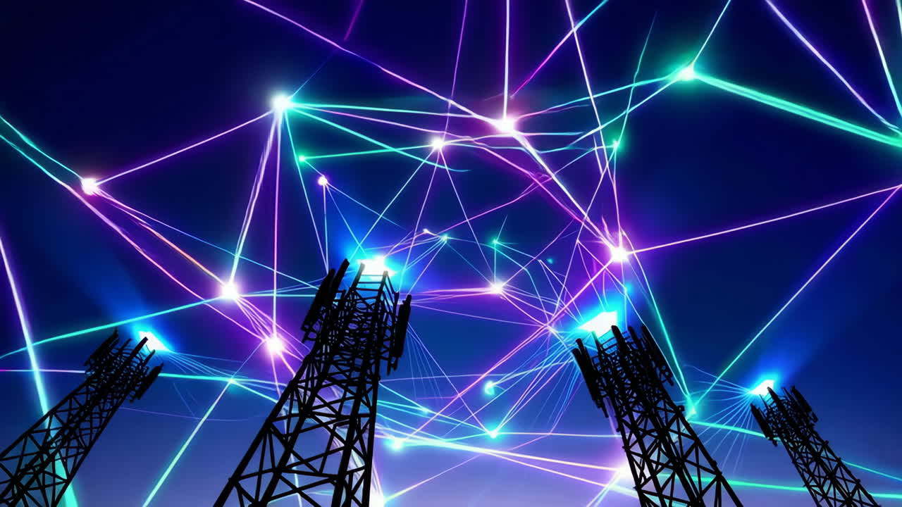 Abstract Global Communication Network with Cell Towers and Digital Connections