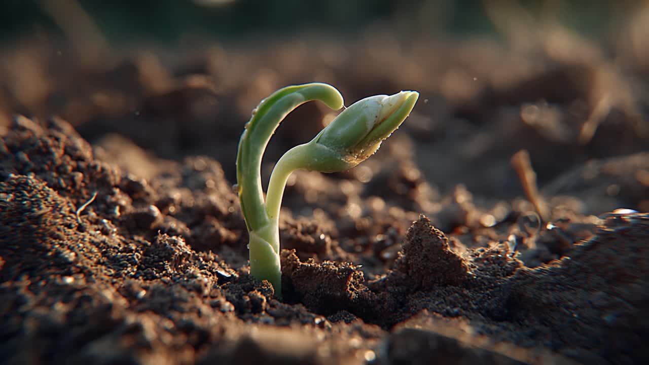 The Journey of a New Seedling Emerging from the Soil: A Close-Up Look at Nature's Resilience and Growth in the Early Stages of Plant Development