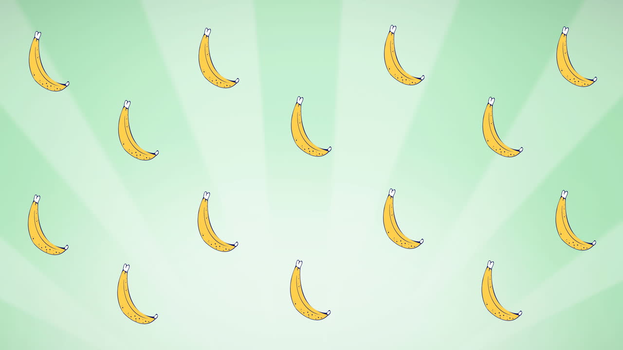 초록색 바탕에 떠다니는 단일 바나나의 애니메이션