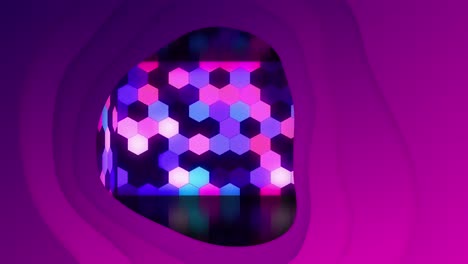 Animation-of-purple-tunnel-over-neon-shapes-moving