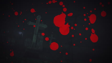 animación de sangre sobre el cementerio y linterna por la noche