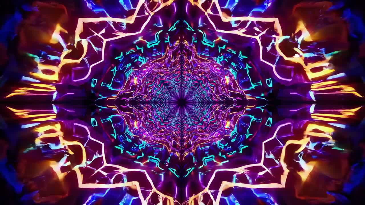 abstracto patrón de caleidoscopio de neón brillante