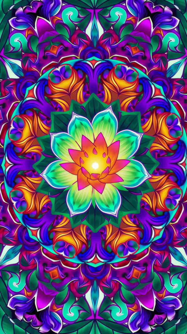 Arte astratta vibrante con mandala di loto.