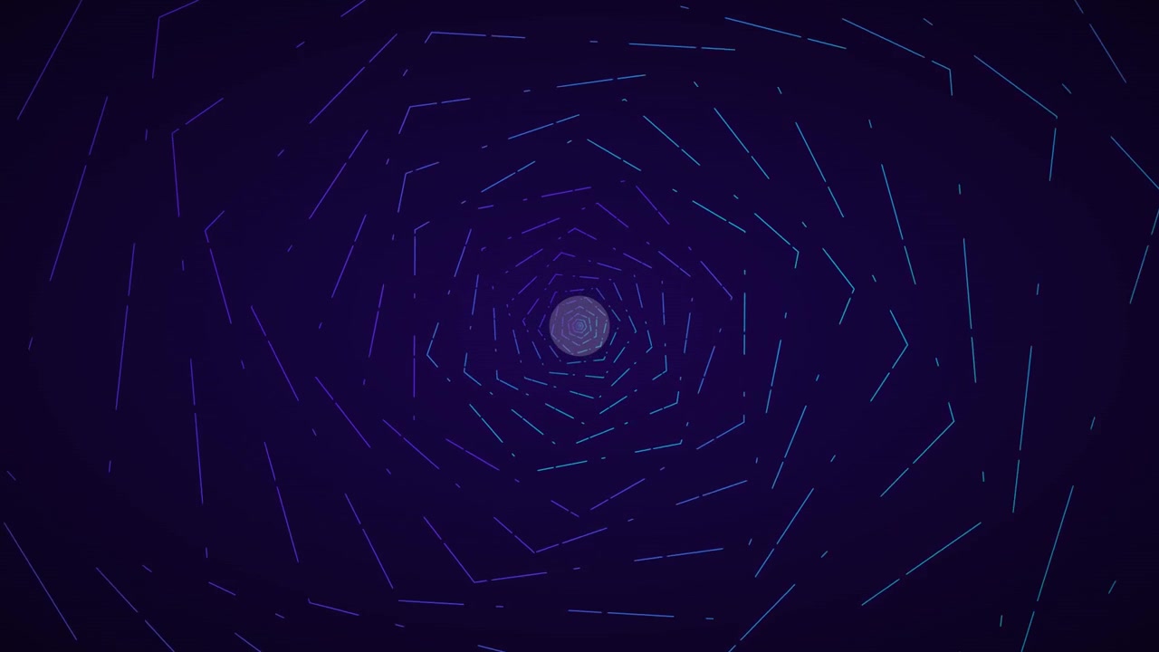 Abstract Rotating Geometric Spiral of Glowing Blue Lines