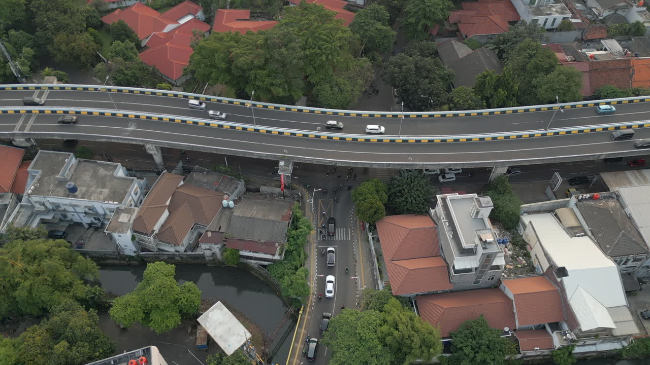 Sunday Traffic In Kemang District Jakarta Indonesia Cars Motorcycles Drone Stationary 4K 30FPS