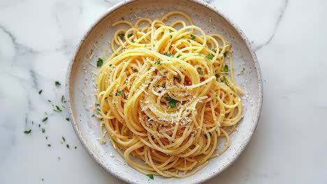 Delicious-Plate-of-Spaghetti-Aglio-Olio-on-Marble-Background