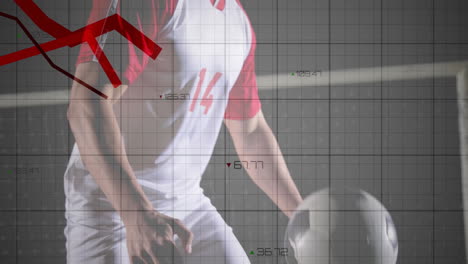 gráfico y puntos de datos animación sobre el atleta en uniforme rojo y blanco