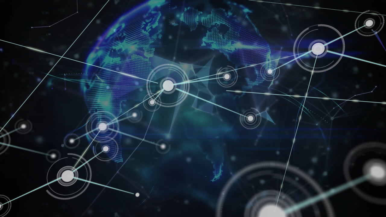 conexión de nodos y líneas, animación de red digital sobre un fondo abstracto
