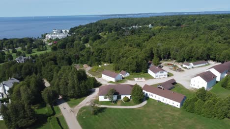 aerial shot of city by the water