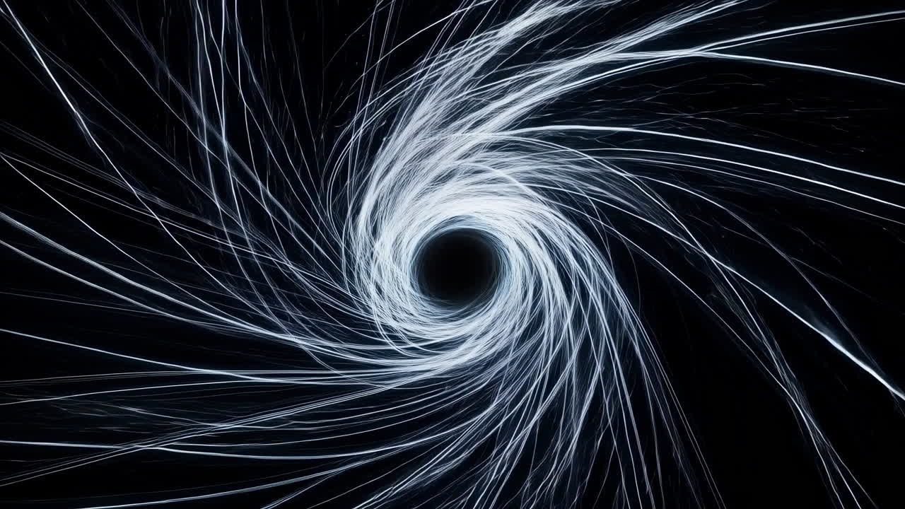 Linee di luce bianche astratte che si avvolgono in un vortice scuro