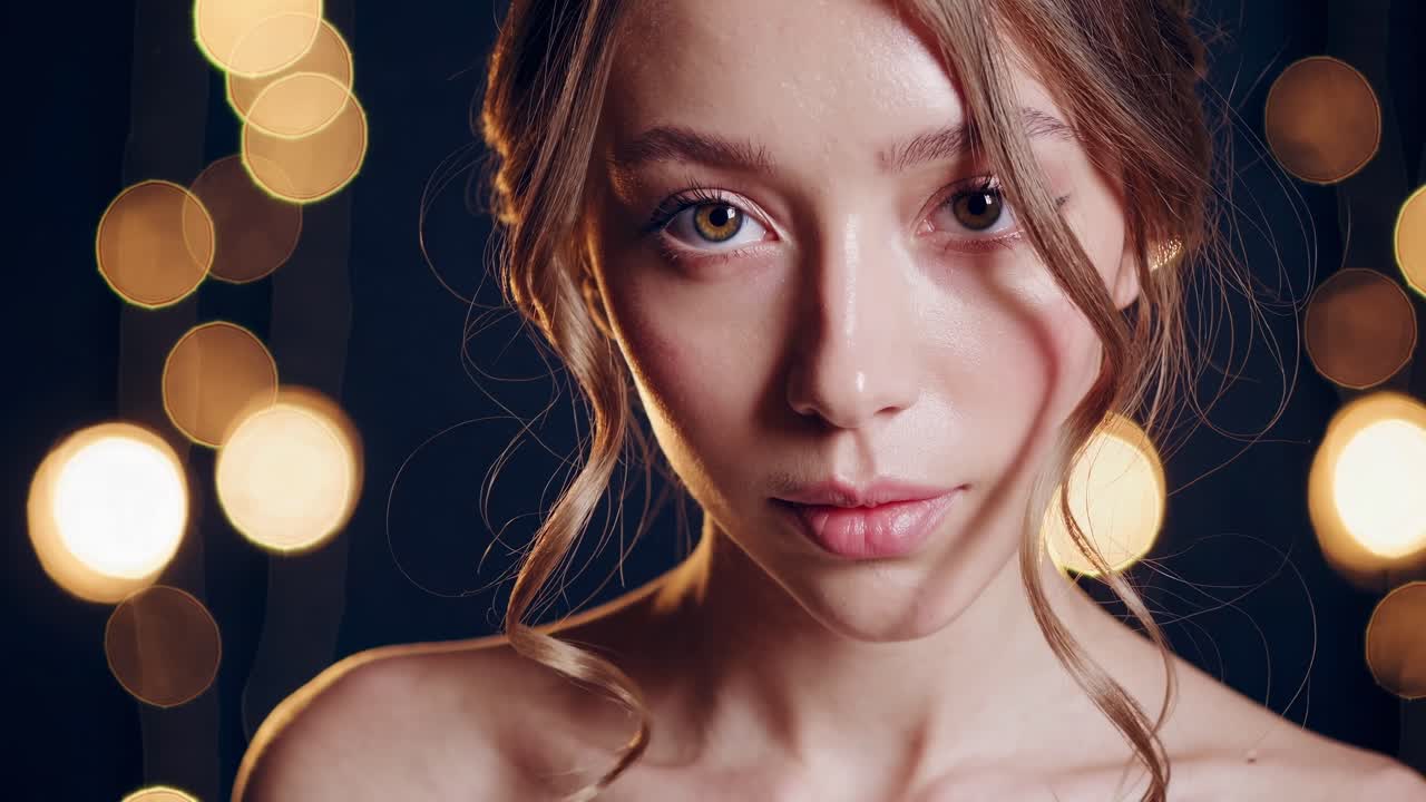Close-up Portrait of a Beautiful Woman with Elegant Makeup and Hairstyle