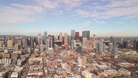 drone flight of downtown calgary in the day