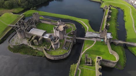 spectacular aerial view on caerphilly castle in south wales