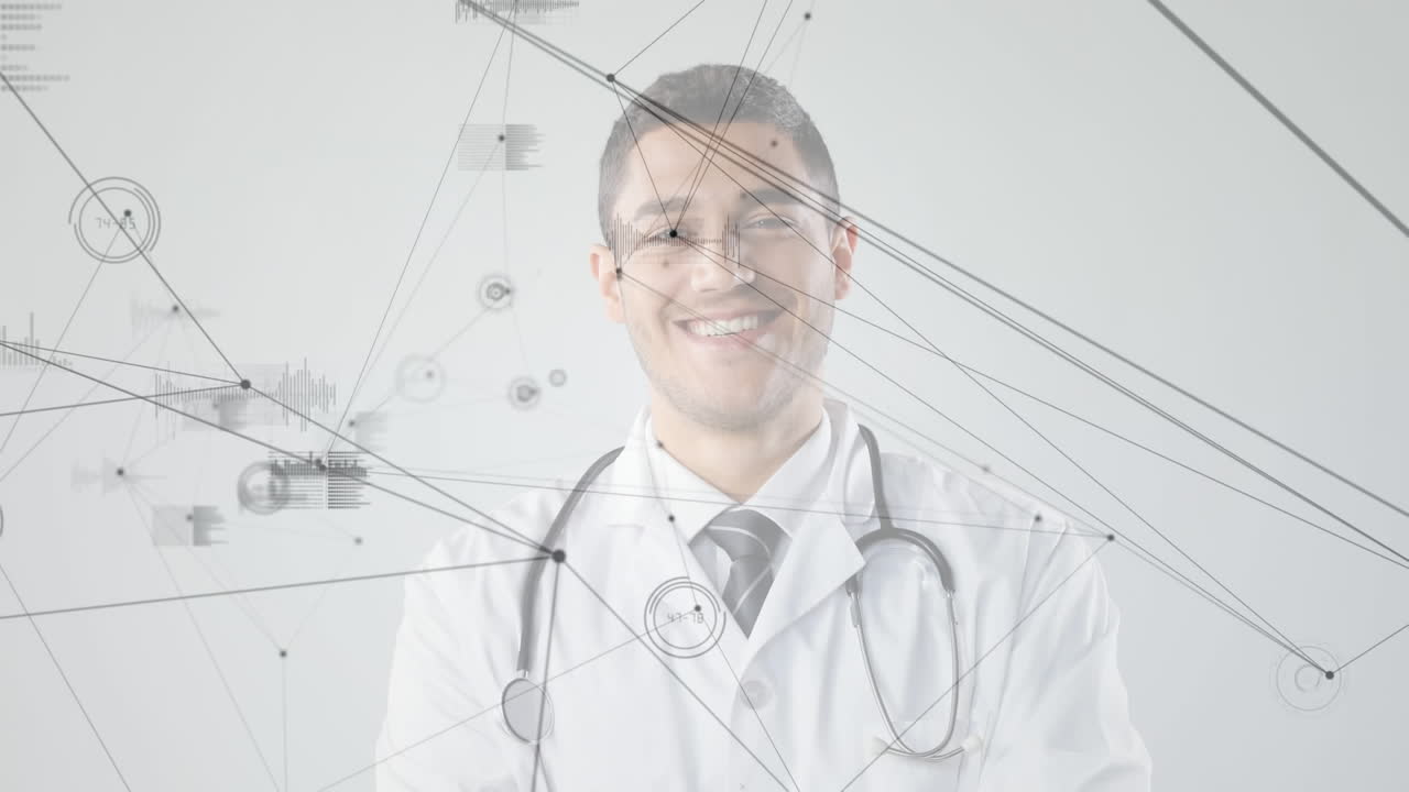 doctor simboliza la investigación médica y la creación de redes globales en la ciencia.