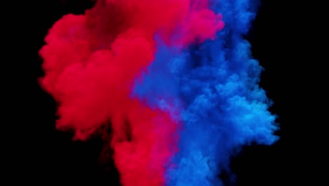 colorful red/blue clouds, smoke effect flowing with turbulences and speed. cloud collision isolated on black background. colored abstract smoke explosion dynamic flow. 3d rendering