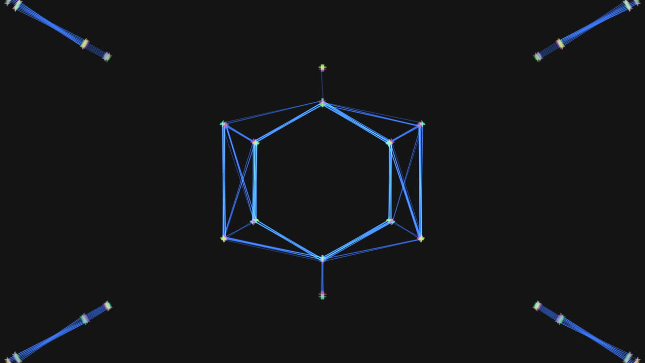 어두운 공간에 네온 선이 있는 추상 기술 패턴