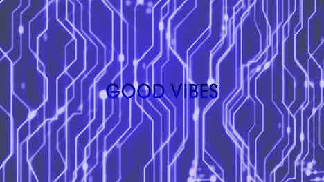 animación de buen texto y formas de vibraciones en fondo azul.