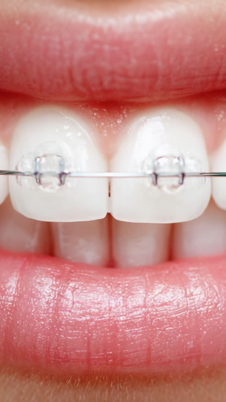 A Close-Up View of Braces on Teeth Demonstrating Dental Orthodontic Treatment During Adolescence, Showcasing Oral Health and Cosmetic Enhancements