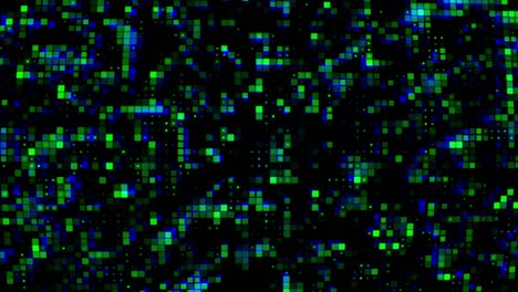 blue and green digital technologic squares representig data movement and transfer. high tech concept , information on the web processing and travelling around the world , on black background in 4k.