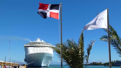 Cruise-ship-docked-in-the-tourist-Port-Of-Taino-Bay,-Puerto-Plata,-Dominican-Republic