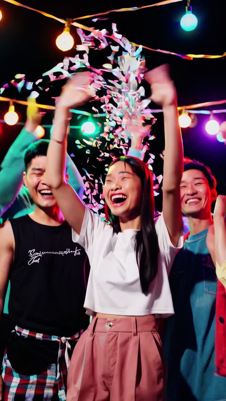 Young Adults Celebrating with Confetti at a Party