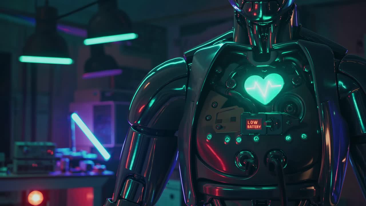 Cybernetic Robot with Glowing Heart