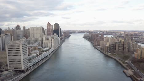 cinematic 4k aerial pan up dolly of east river