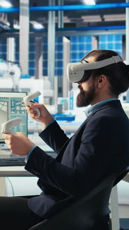 vertical video expert inspecting solar plant machinery using virtual reality technology
