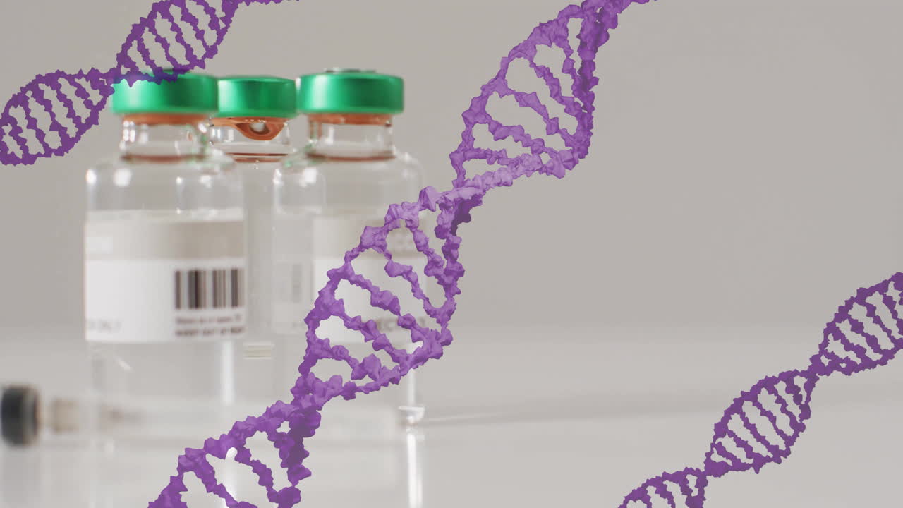 animación de cadenas de adn y procesamiento de datos sobre la vacunación