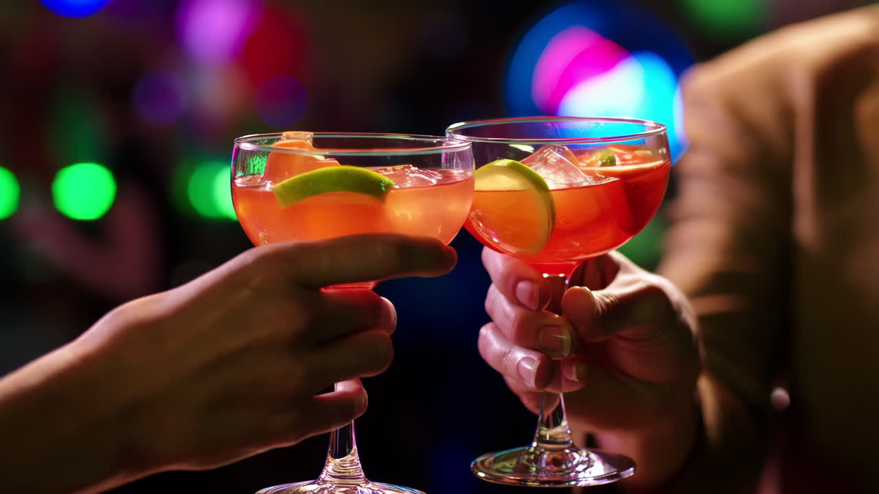 Two people toasting with cocktails
