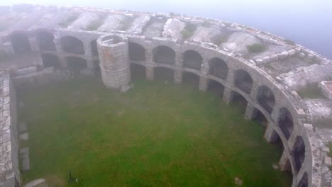 high pan with ocean views over fort popham in phippsburg maine