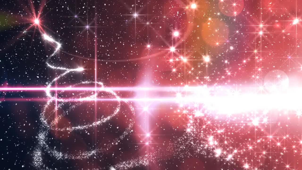 보케 빛의 크리스마스 원과 나무로 눈이 내리고 있습니다.