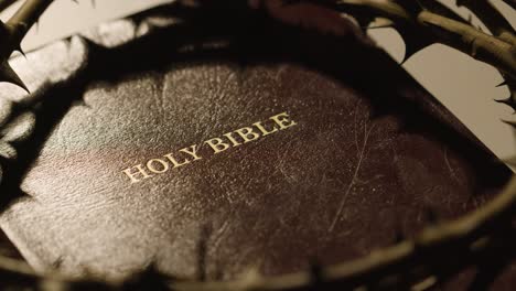 religious concept shot with crown of thorns on bible