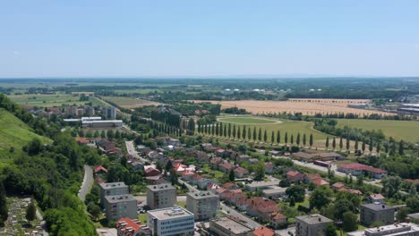 aerial: lendava slovenia, small countryside town on sunny day