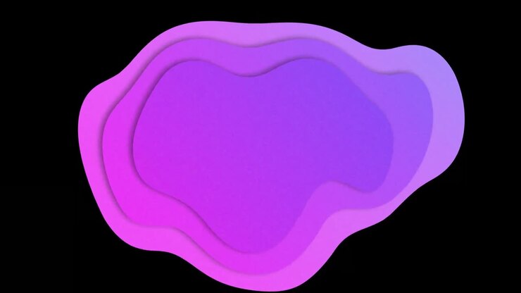 Animation of clock with turning hands, over purple concentric blobs, on black