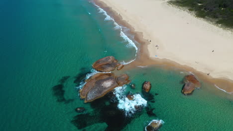 aerial shot of beautiful australian beach, south west rocks in new south wales