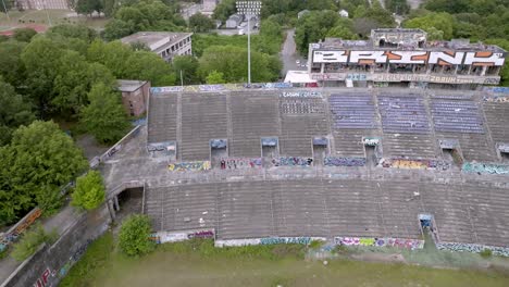 abandoned alonzo herndon stadium in atlanta, georgia with drone video moving left to right