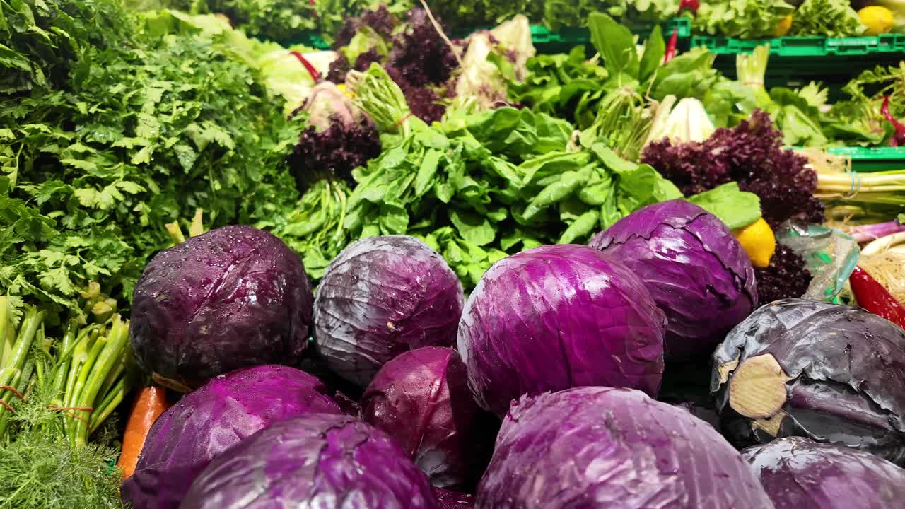 Fresh Red Cabbage and Lettuce at the Market