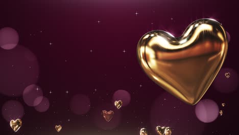 flying golden hearts on a claret background