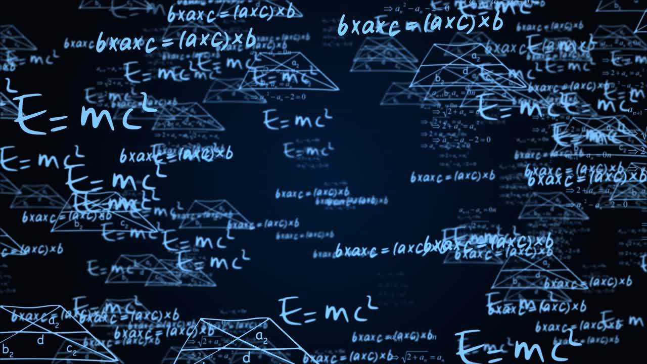 4k scientific 3d background with physical and mathematical task solutions formulas in space loop