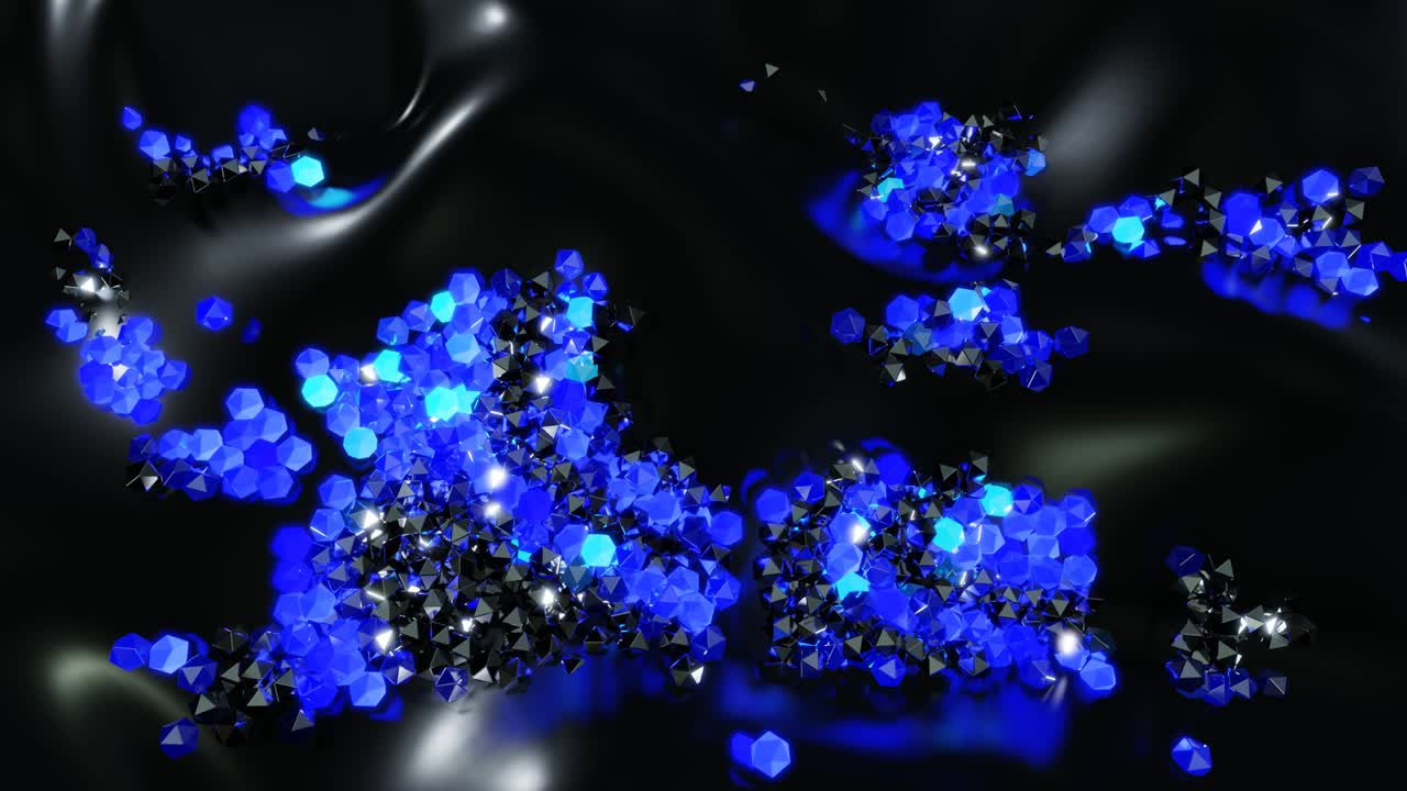 불은 추상적인 크리스마스 꽃받침과 같은 모양을 형성하기 시작합니다. 파란 파도는 크리스마스 가란드와 같은 공을 가로질러 달립니다.