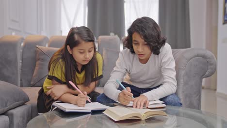 indian brother helping her sister in studies