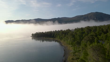 Beautiful-aerial-shot-over-Jotunheimen-mountain-range-and-national-park,-Norway