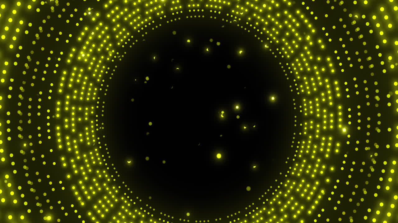 анимация вращающихся желтых светящихся кругов на черном фоне.